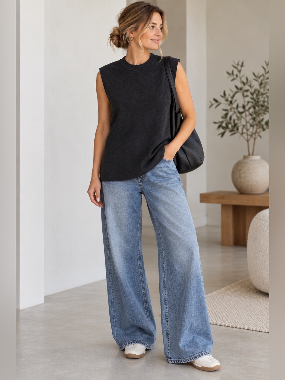COS 100% Wool Sleeveless Oversized Knit Sweater Vest Black Minimalist